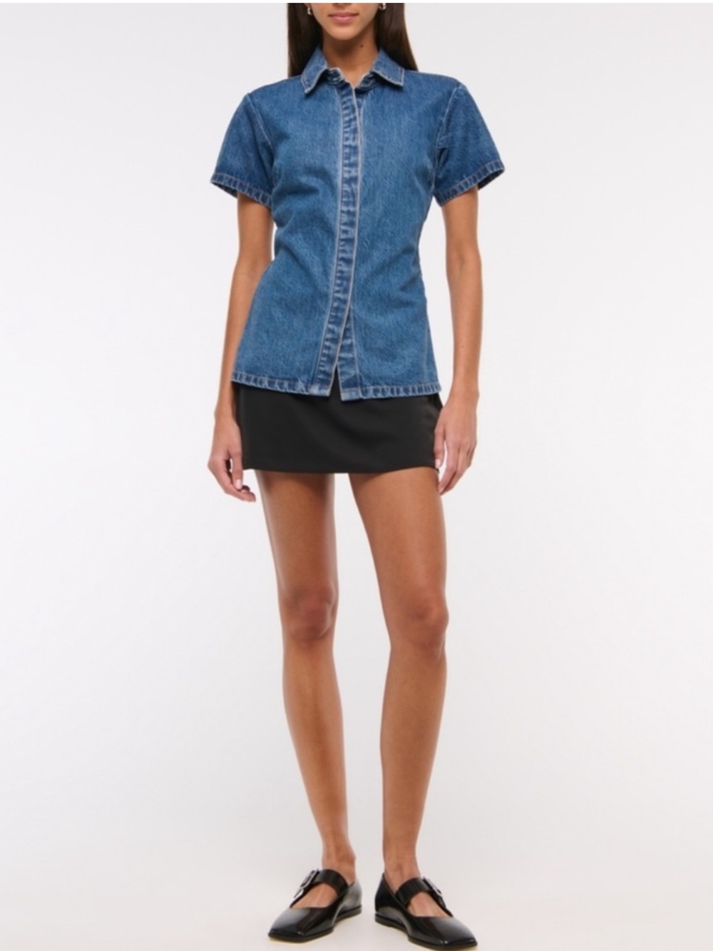 Abercrombie & Fitch Denim Peplum Shirt Medium Wash M - Picture 4 of 14